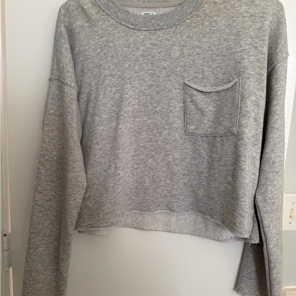 Aerie Light Gray Cropped Crewneck Sweatshirt
